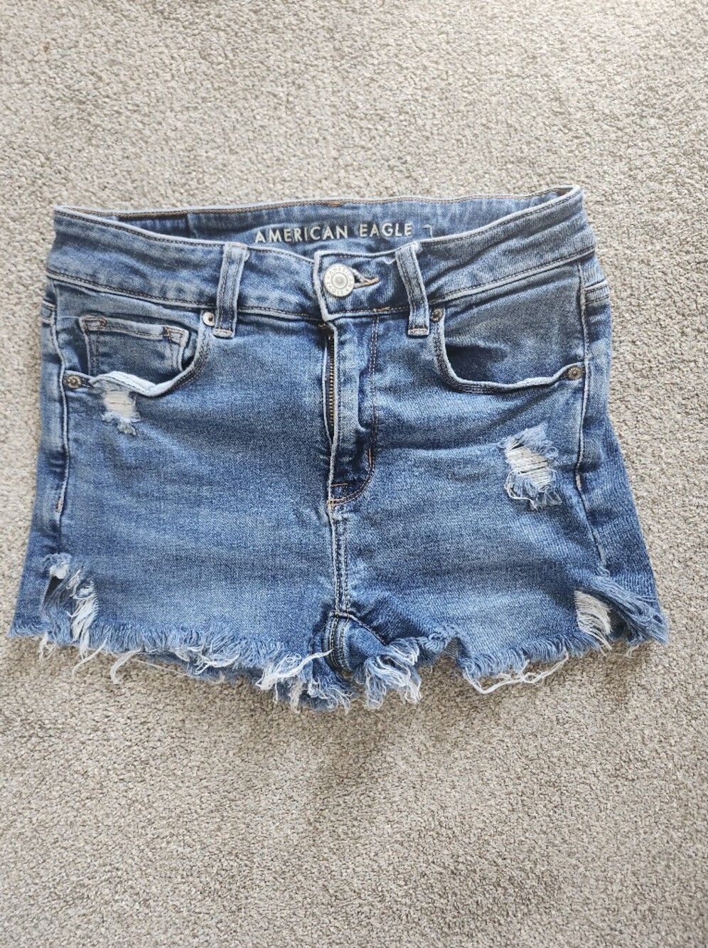 American Eagle Outfitters Super Stretch Distressed Frayed Hem Jean Shorts